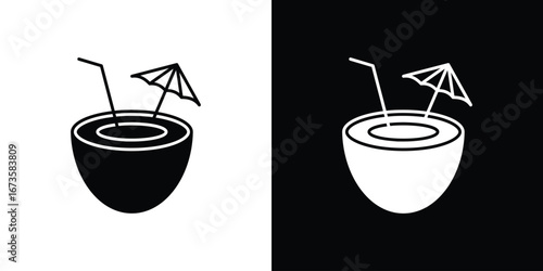 Coconut drink icons, emblem logo or badge designs.