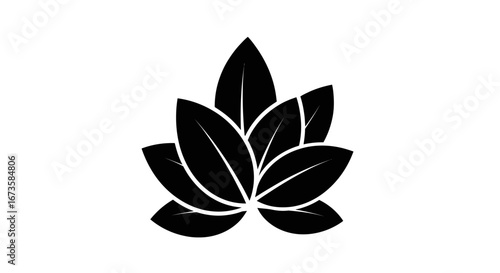 Black Stylized Lotus Flower Icon Symbol Illustration.