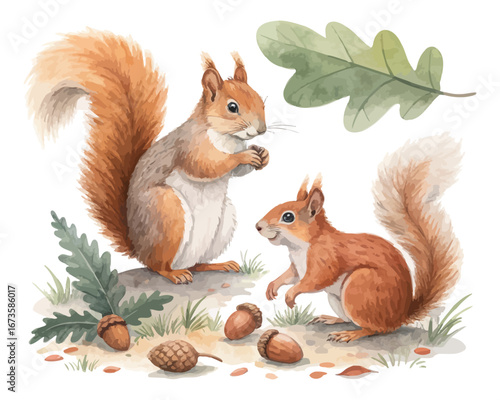 Watercolor woodland squirrel animals