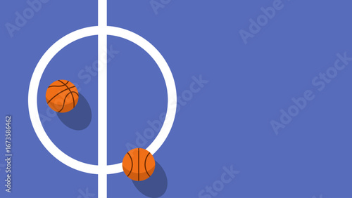 Basketballs are placed on a simple court layout.