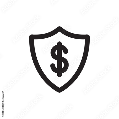 Financial security with money protection shield icon symbolizing asset safety and investment trust for wealth management and currency defense in online transactions and digital banking solutions