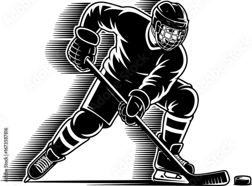 "Dynamic Ice Hockey Player in Action" vector 