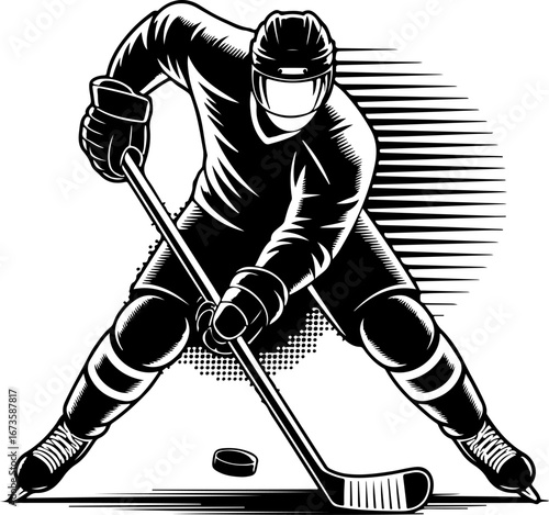 "Dynamic Ice Hockey Player in Action" vector 