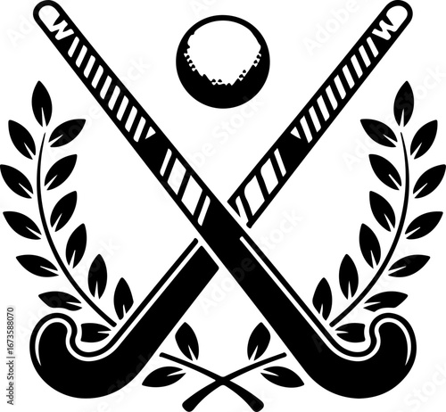 Field Hockey Sticks and Ball Emblem" Vector Graphics