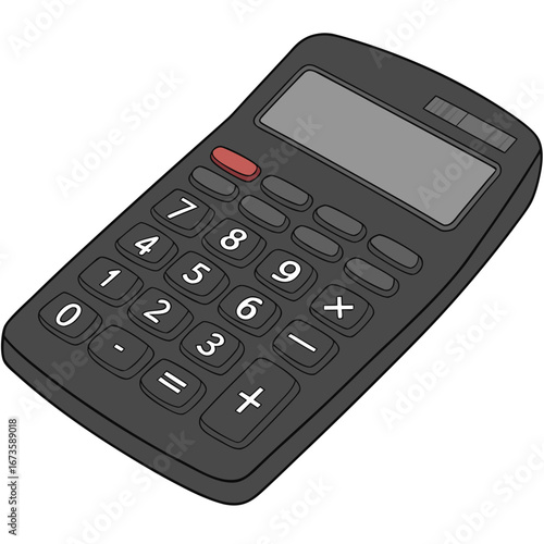 A gray calculator with a display screen and number buttons for performing mathematical calculations created with generated ai