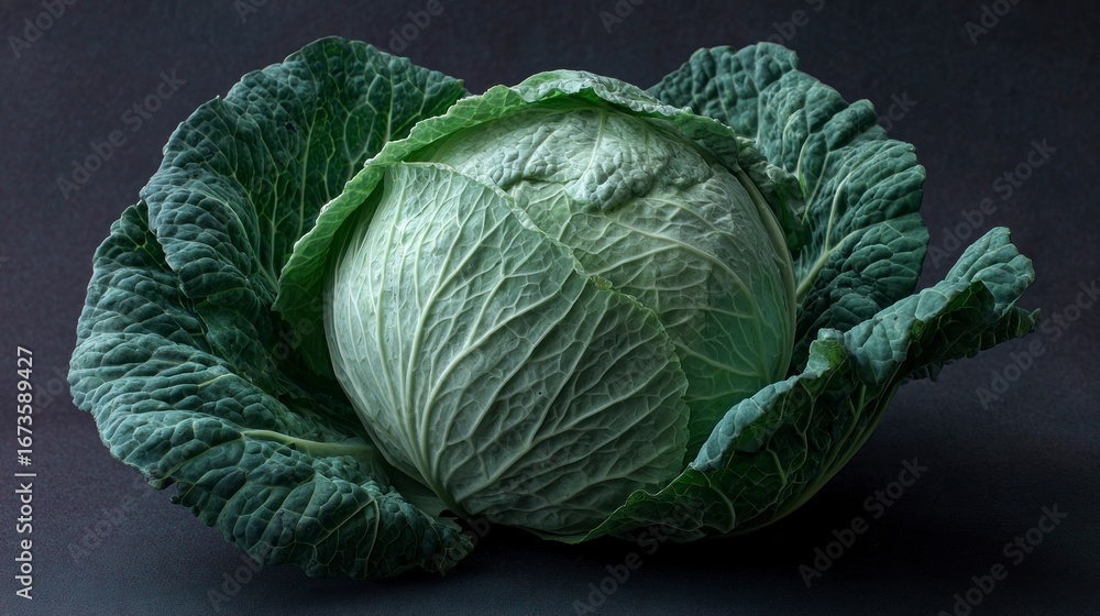 Fototapeta premium Green cabbage head closeup