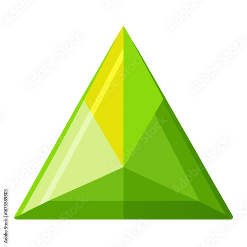 Geometric green and yellow triangle gemstone isolated on white background