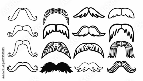 “Set of Classic Mustache Silhouettes – Vintage Men’s Grooming Vector Collection”