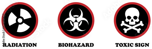 Warning sign, radiation, biohazard and toxic sign isolated on white background. Hazard symbols for safety signage. radiation, biohazard, toxic sign, warning, caution, hazard, radioactive