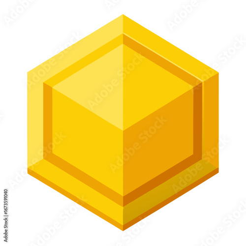 Golden hexagonal coin isolated on white background