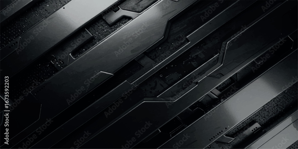 Abstract dark metallic background with geometric patterns and textured details, futuristic scifi design