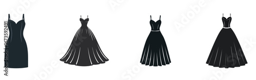 A collection of beautiful black evening dresses.