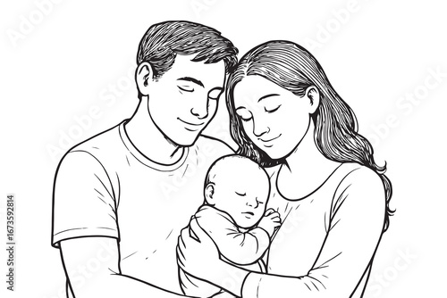 line drawing of happy family