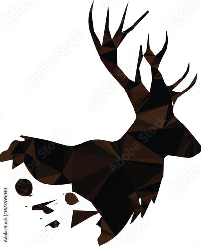 Geometric deer silhouette dark brown polygonal abstract