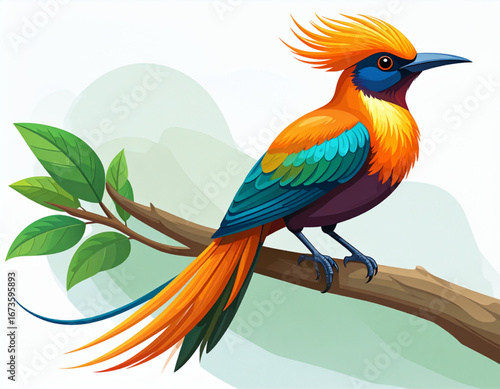 cenderawasih, bird of paradise, burung surga, papua, endemik, vektor, eps10, svg, flat, gradient, monoline, bulu, fauna indonesia, satwa liar, ikon, ilustrasi, minimalis, white background, isolated,