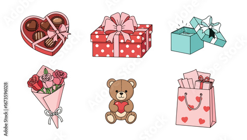 Valentines day gifts and decorations illustration