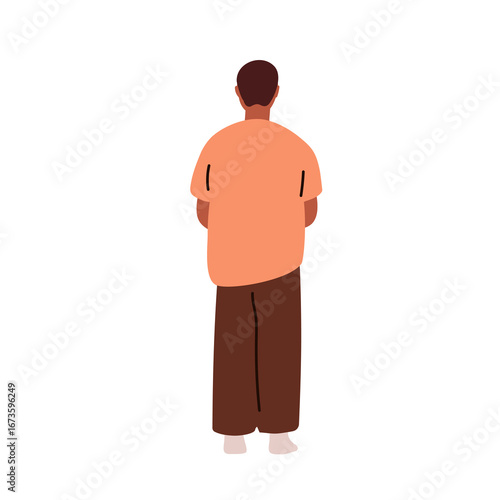 Black man standing, back rear view. Young African-American male facing away, ...