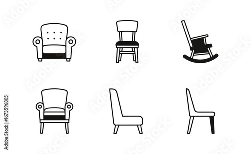 Various chair styles illustrations in simple design