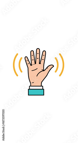 A friendly wave from a raised open hand signaling greetings welcome and communication across distances using invisible signals