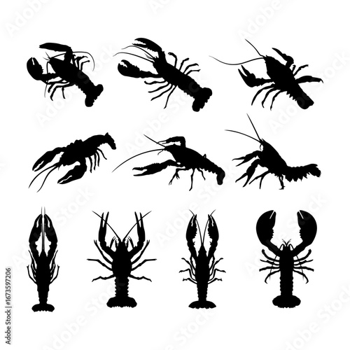 set of various crawfish silhouettes