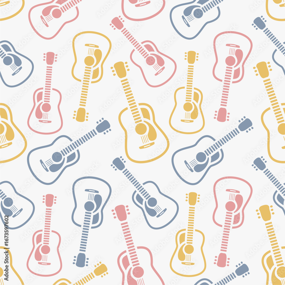 Fototapeta premium colorful guitar outline seamless pattern