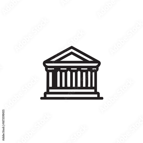 Classic Architectural Structure Icon Representing Law and Government with Bold Black Lines on a White Background Symbolizing Justice and Institutions