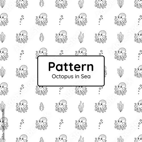[PATTERN-EP1] Cute Octopus in Sea Seamless Pattern Vector for Kids and Coloring (outlines only, not layered)
