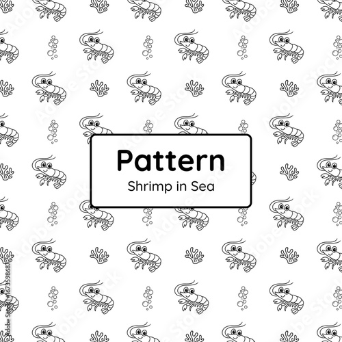 [PATTERN-EP5] Cute Shrimp in Sea Seamless Pattern Vector for Kids and Coloring (outlines only, not layered)