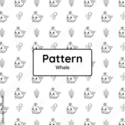 [PATTERN-EP9] Cute Whale in Sea Seamless Pattern Vector for Kids and Coloring (outlines only, not layered)