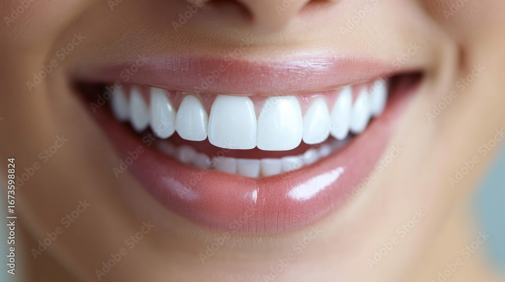 Fototapeta premium A Beautiful Woman with a Dazzling White Smile, Representing Cosmetic Dentistry and Teeth Whitening.