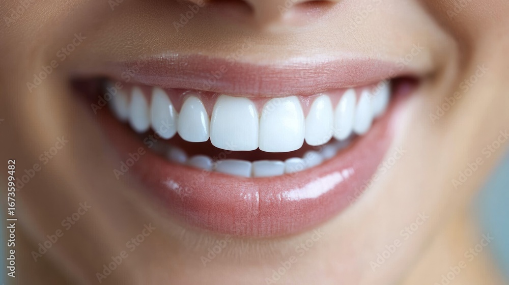 Fototapeta premium A Beautiful Woman with a Dazzling White Smile, Representing Cosmetic Dentistry and Teeth Whitening.