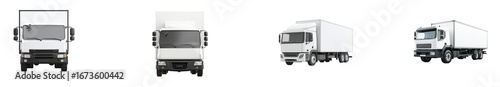 Collection of various delivery trucks facing front on white