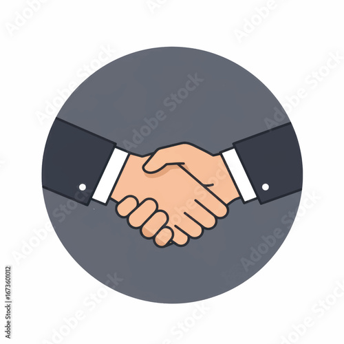 Illustrated business handshake with dark suit sleeves a symbol of professional agreement and partnership.