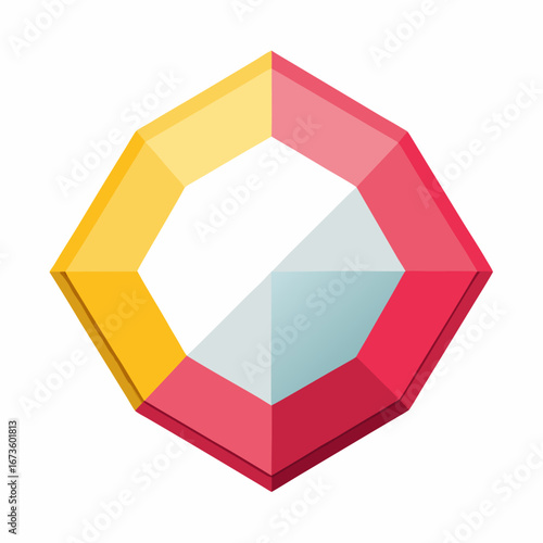 Red hexagonal frame with teal glass insert isolated on white background