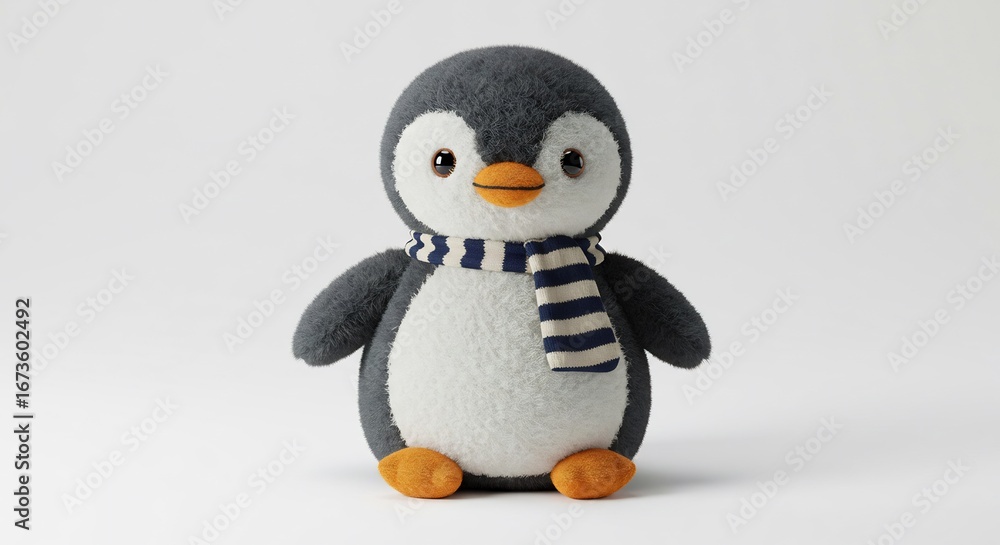 Fototapeta premium 愛らしいペンギンぬいぐるみ、柔らかな光で撮影、幸せな表情. AI Generated