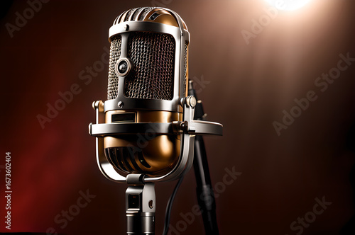 vintage microphone on stage with spotlight