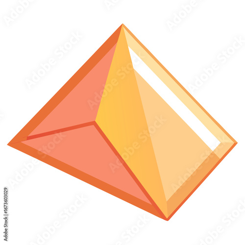 Geometric orange triangle gemstone isolated on white background