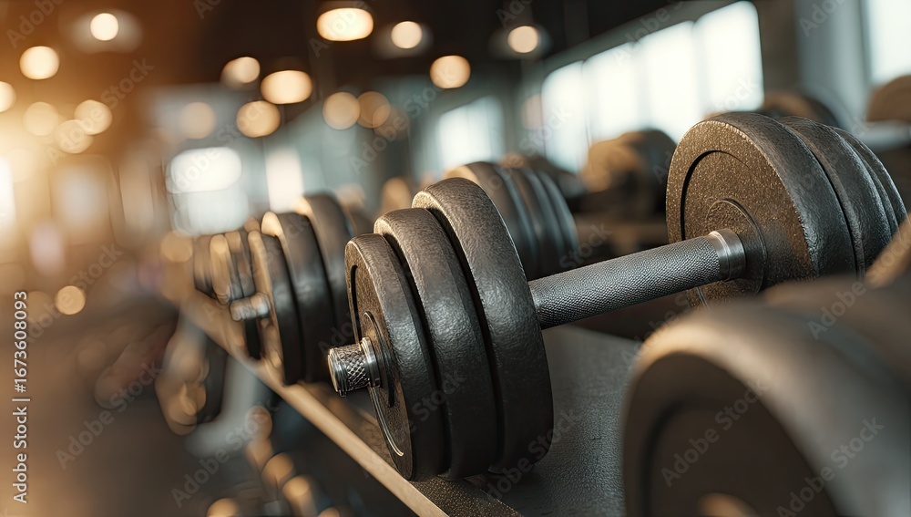 Close-up of dumbbells on gym rack Close-up of dumbbells on gym rack