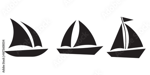 Different silhouettes of sailboats in a grid pattern on a white background