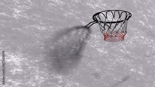 Basketball hoop is attached with cement wall in an evening (3D Rendering)