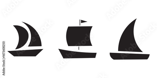 Sail boat logo silhouette vector design, sail boat logo icon silhouette, sailboat sailing ship logo vector illustration, sailboat and sailing ship vector silhouette logo design on white background