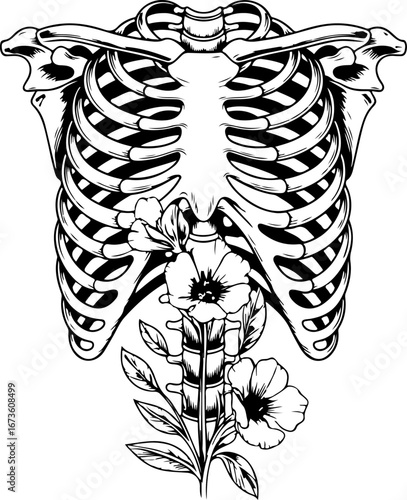 "Floral Rib Cage Anatomy Art"