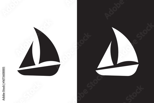 A simple graphic of a sailboat with two sails depicted in a minimalist outline style drawing on white 100