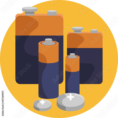 Symbol representing various battery formats and sizes for devices.