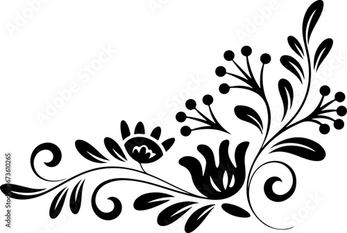 Elegant floral silhouette corner design art created in a clean black-and-white style.