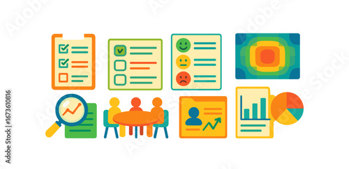 Business, analytics flat icon set. data, chart, meeting, survey icons flat collection