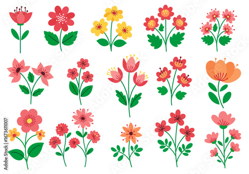 Set of botanical plant with flowers flat style art element design
