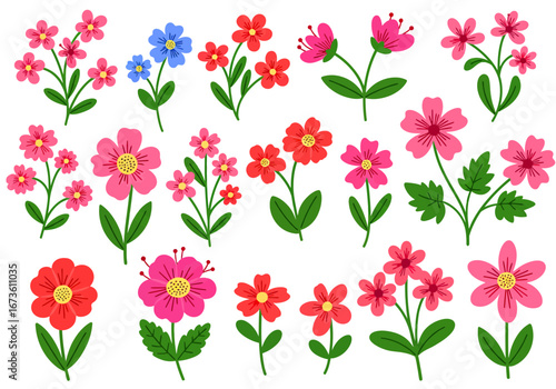 Set of botanical plant with flowers flat style art element design