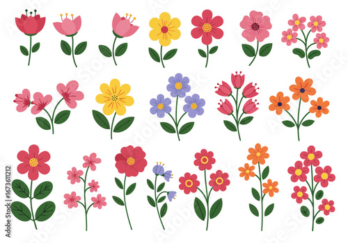 Set of botanical plant with flowers flat style art element design