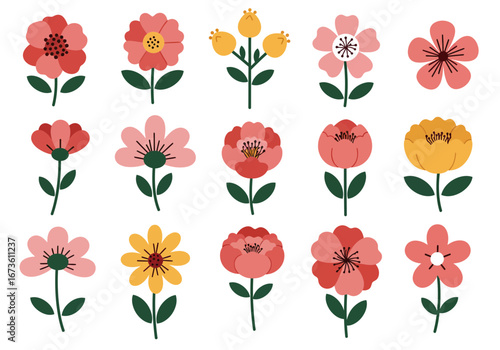 Set of botanical plant with flowers flat style art element design